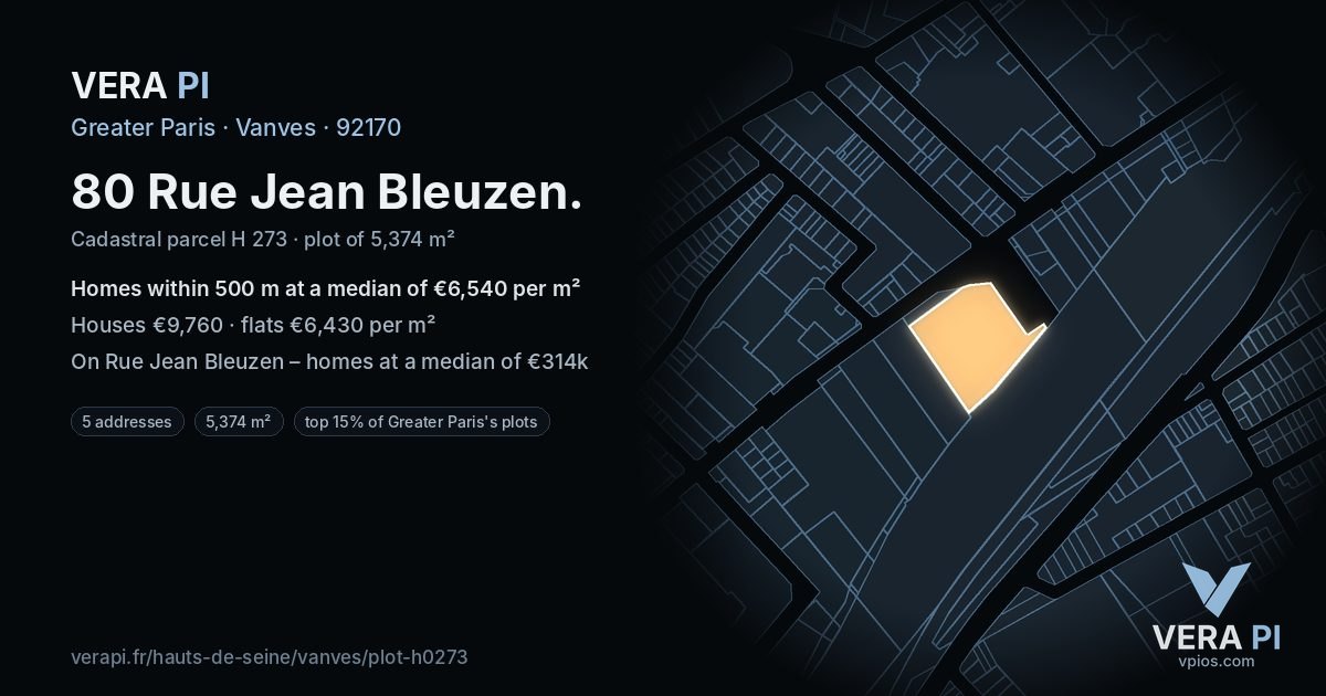 80 Rue Jean Bleuzen, Vanves at night – the plot lit, the parcels around coloured by the prices near them