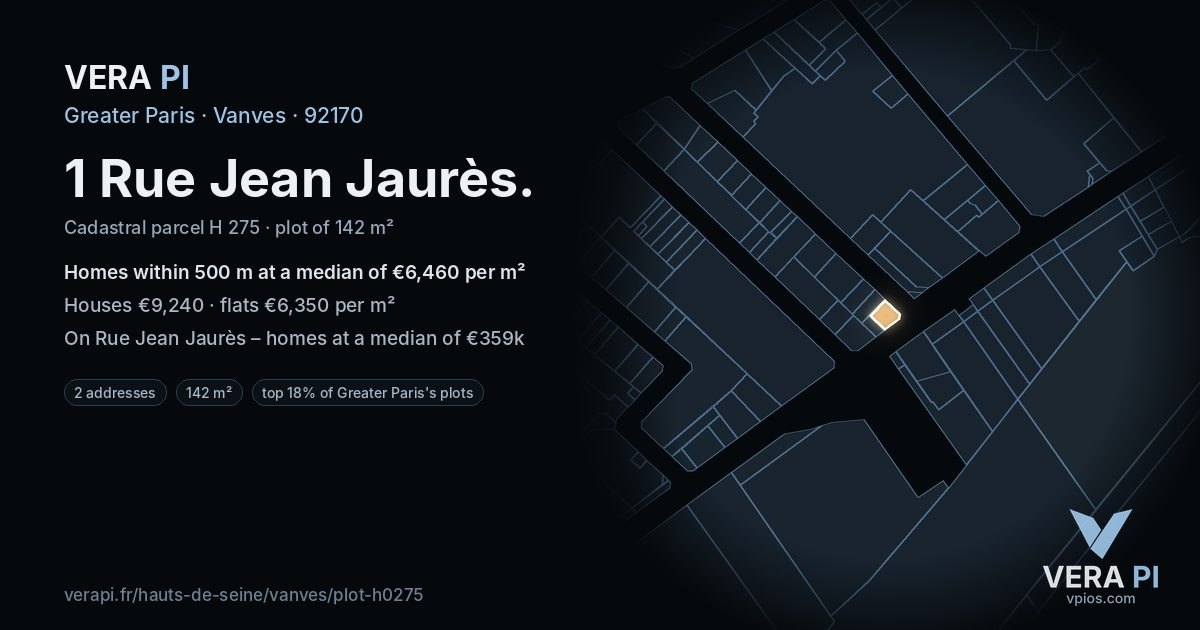 1 Rue Jean Jaurès, Vanves at night – the plot lit, the parcels around coloured by the prices near them