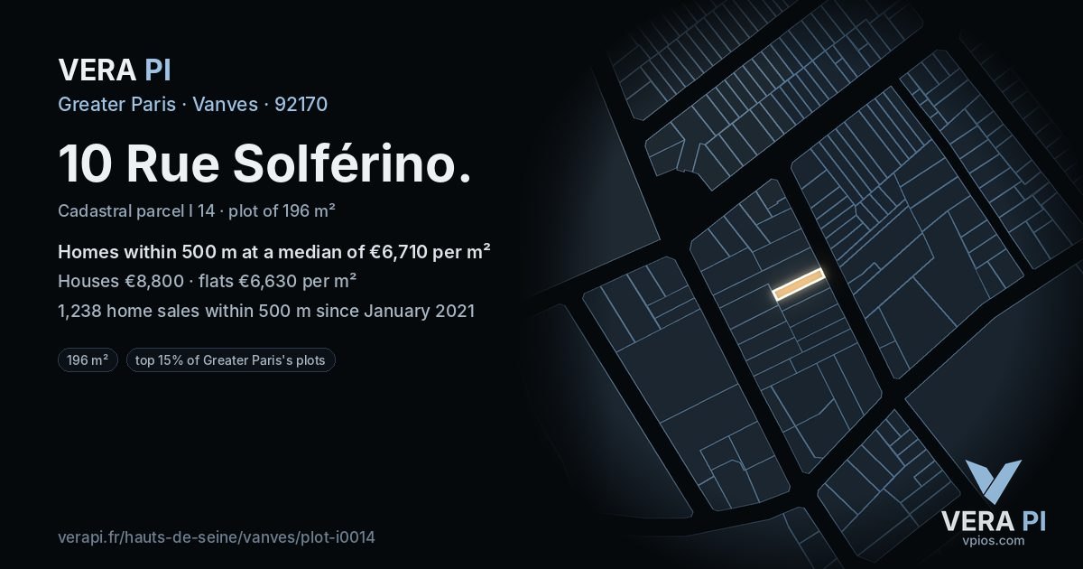 10 Rue Solférino, Vanves at night – the plot lit, the parcels around coloured by the prices near them
