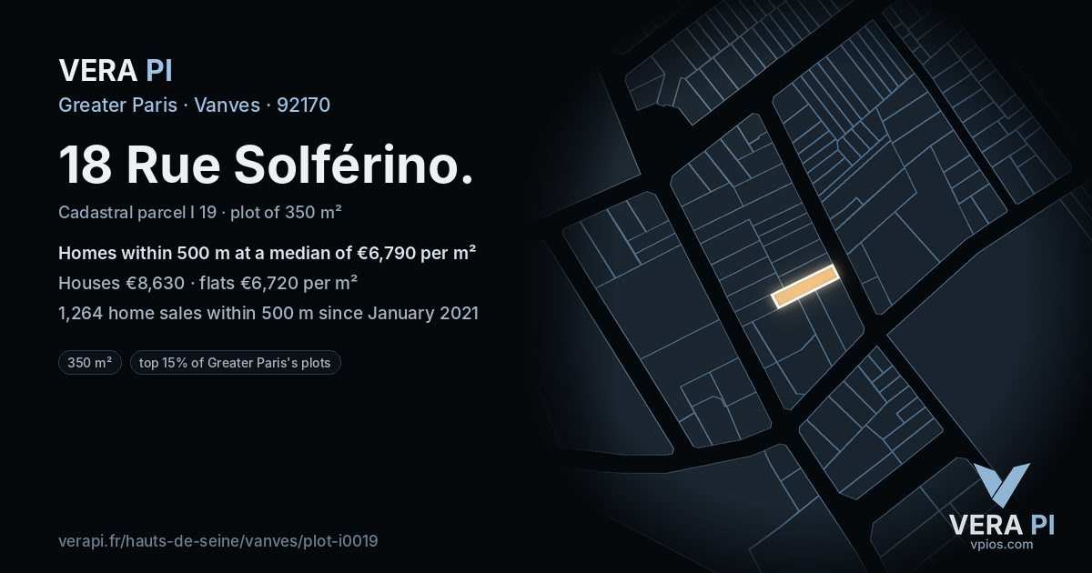 18 Rue Solférino, Vanves at night – the plot lit, the parcels around coloured by the prices near them