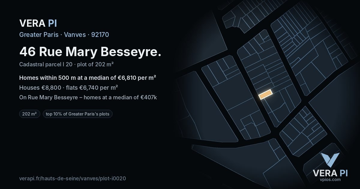 46 Rue Mary Besseyre, Vanves at night – the plot lit, the parcels around coloured by the prices near them