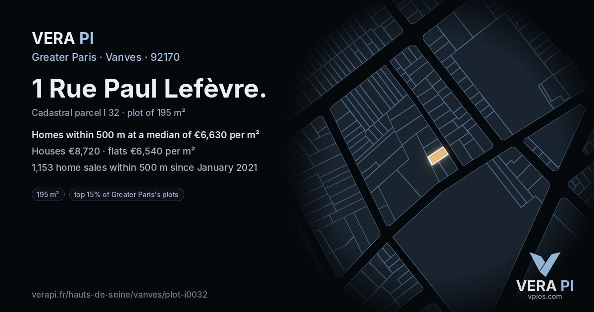 1 Rue Paul Lefèvre, Vanves at night – the plot lit, the parcels around coloured by the prices near them