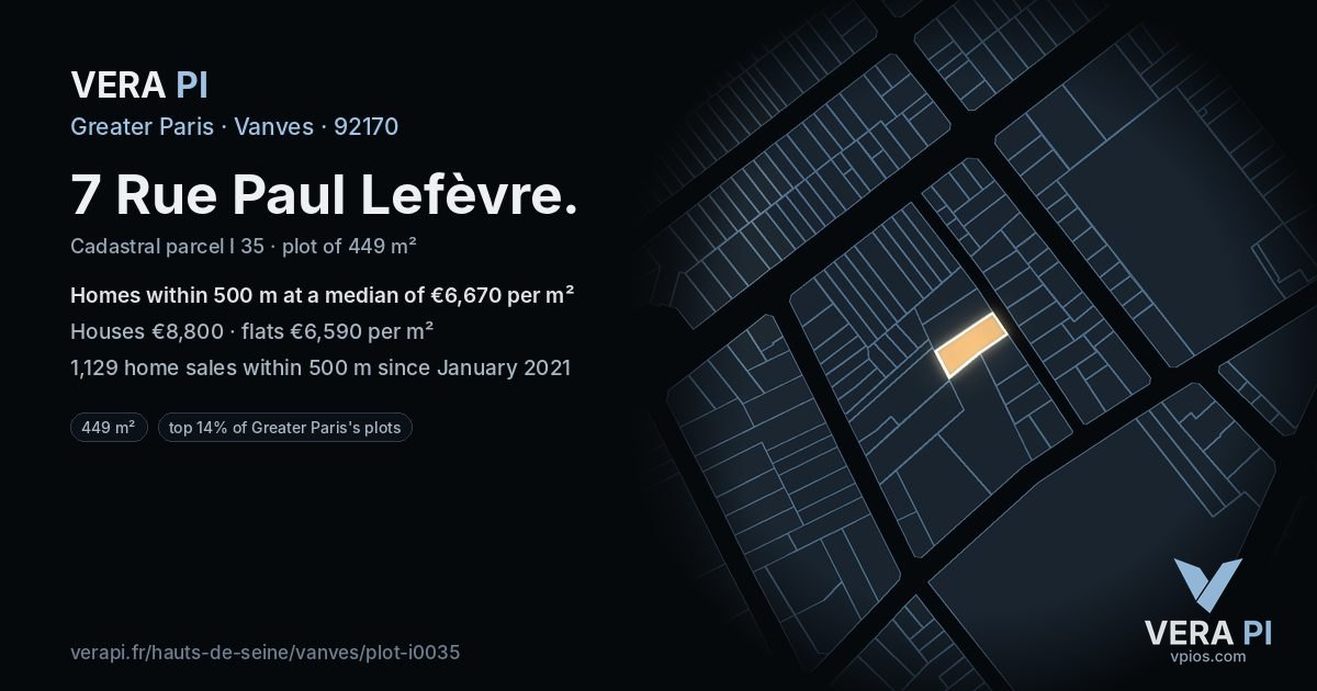 7 Rue Paul Lefèvre, Vanves at night – the plot lit, the parcels around coloured by the prices near them