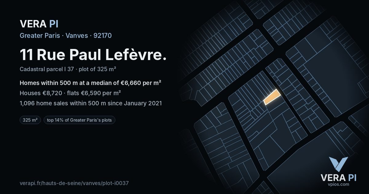 11 Rue Paul Lefèvre, Vanves at night – the plot lit, the parcels around coloured by the prices near them