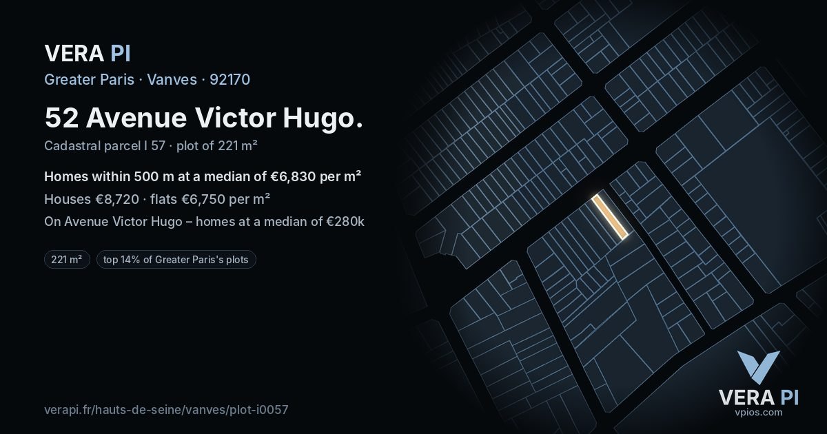 52 Avenue Victor Hugo, Vanves at night – the plot lit, the parcels around coloured by the prices near them