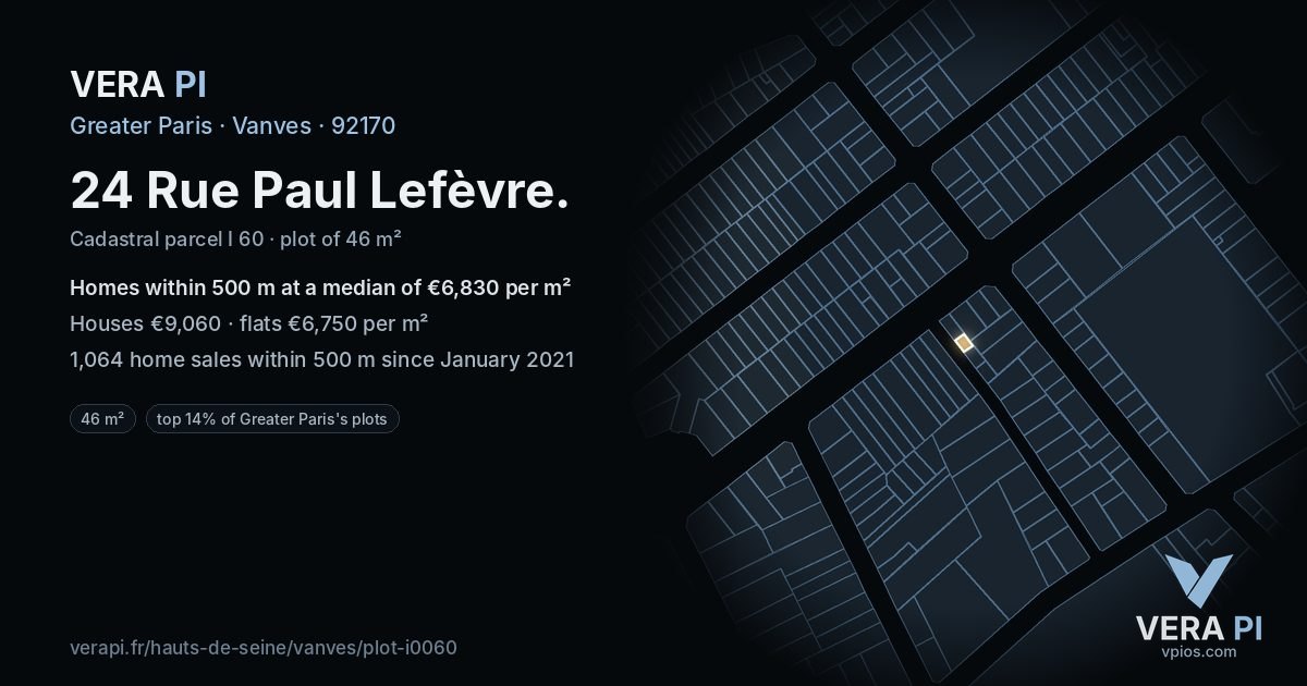 24 Rue Paul Lefèvre, Vanves at night – the plot lit, the parcels around coloured by the prices near them