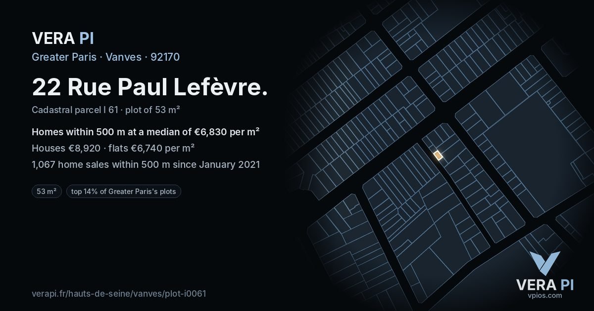 22 Rue Paul Lefèvre, Vanves at night – the plot lit, the parcels around coloured by the prices near them