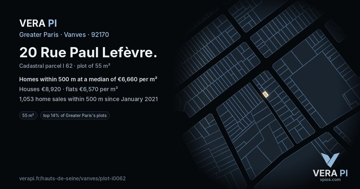20 Rue Paul Lefèvre, Vanves at night – the plot lit, the parcels around coloured by the prices near them