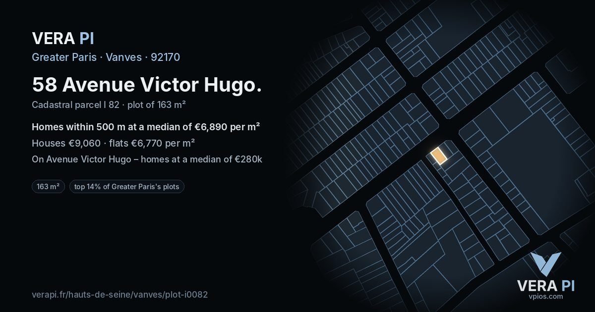 58 Avenue Victor Hugo, Vanves at night – the plot lit, the parcels around coloured by the prices near them