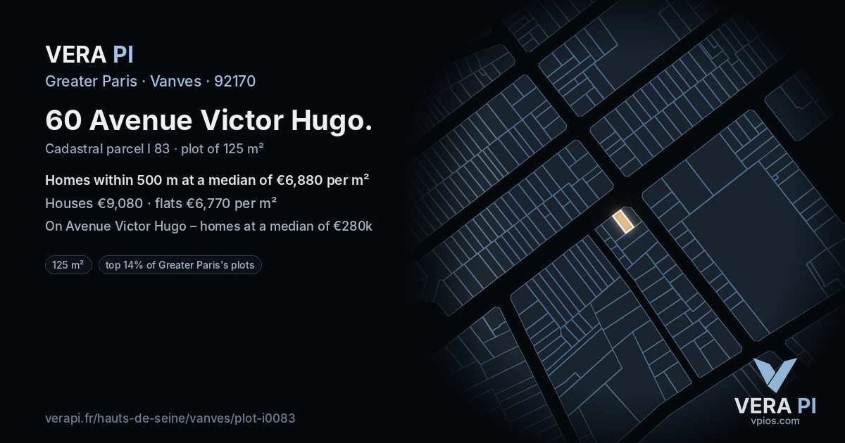 60 Avenue Victor Hugo, Vanves at night – the plot lit, the parcels around coloured by the prices near them