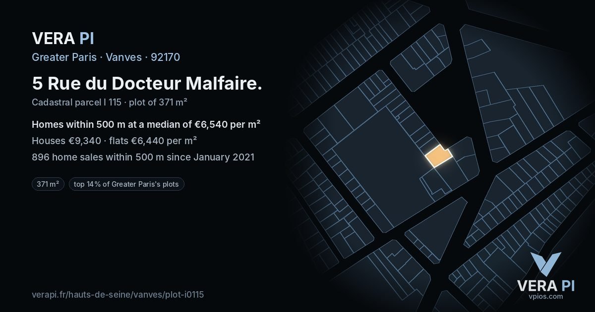 5 Rue du Docteur Malfaire, Vanves at night – the plot lit, the parcels around coloured by the prices near them