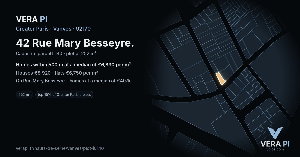 42 Rue Mary Besseyre, Vanves at night – the plot lit, the parcels around coloured by the prices near them
