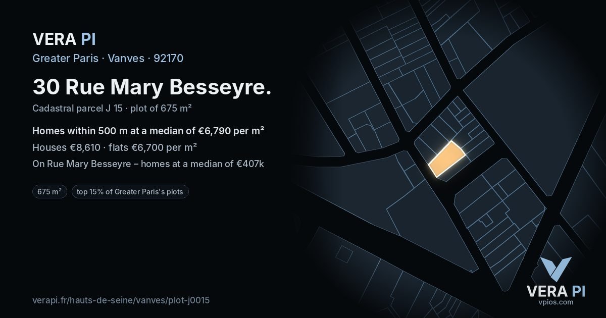 30 Rue Mary Besseyre, Vanves at night – the plot lit, the parcels around coloured by the prices near them