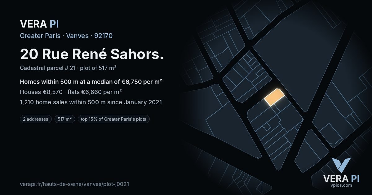 20 Rue René Sahors, Vanves at night – the plot lit, the parcels around coloured by the prices near them