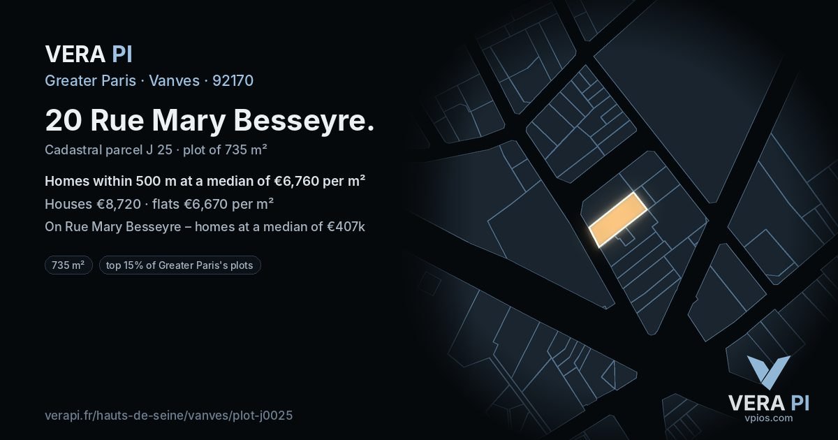 20 Rue Mary Besseyre, Vanves at night – the plot lit, the parcels around coloured by the prices near them