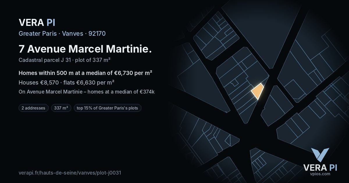 7 Avenue Marcel Martinie, Vanves at night – the plot lit, the parcels around coloured by the prices near them