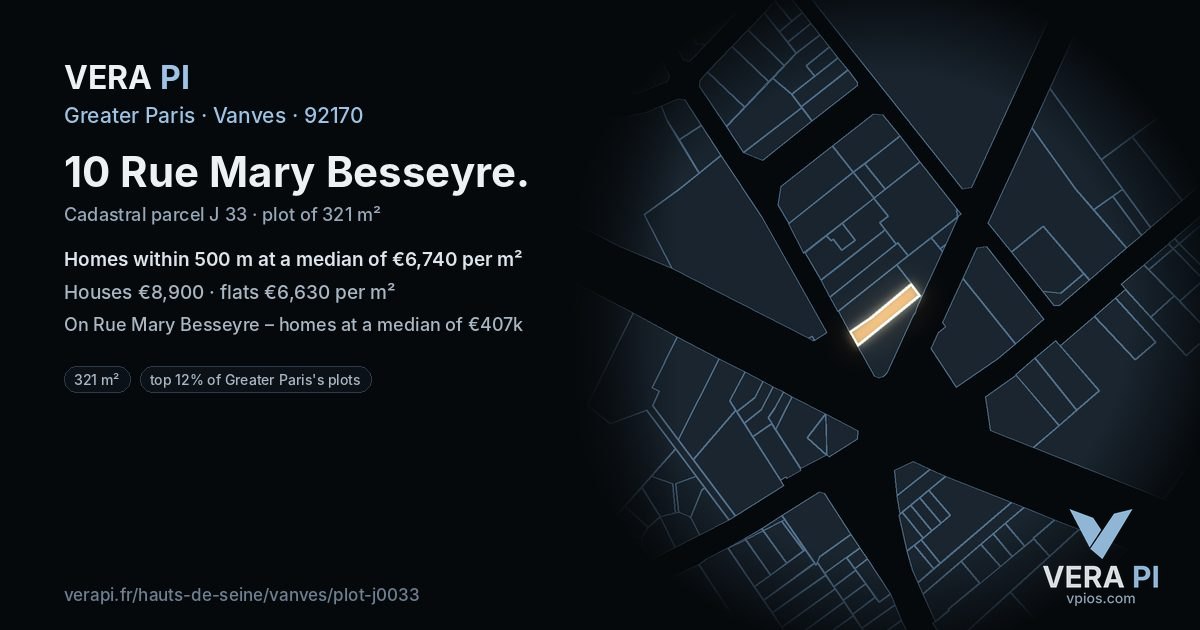 10 Rue Mary Besseyre, Vanves at night – the plot lit, the parcels around coloured by the prices near them