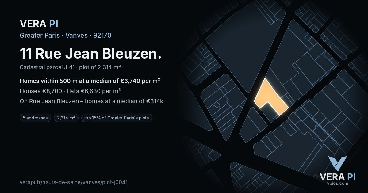 11 Rue Jean Bleuzen, Vanves at night – the plot lit, the parcels around coloured by the prices near them