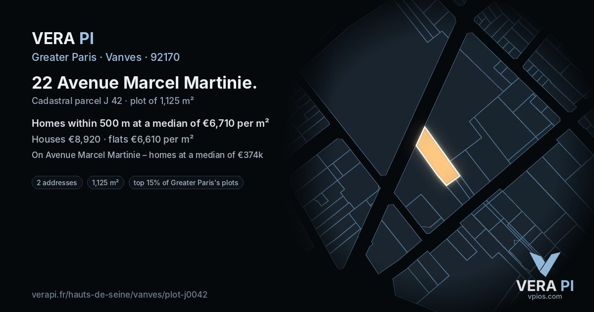 22 Avenue Marcel Martinie, Vanves at night – the plot lit, the parcels around coloured by the prices near them