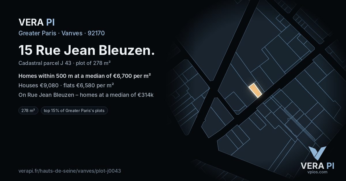15 Rue Jean Bleuzen, Vanves at night – the plot lit, the parcels around coloured by the prices near them