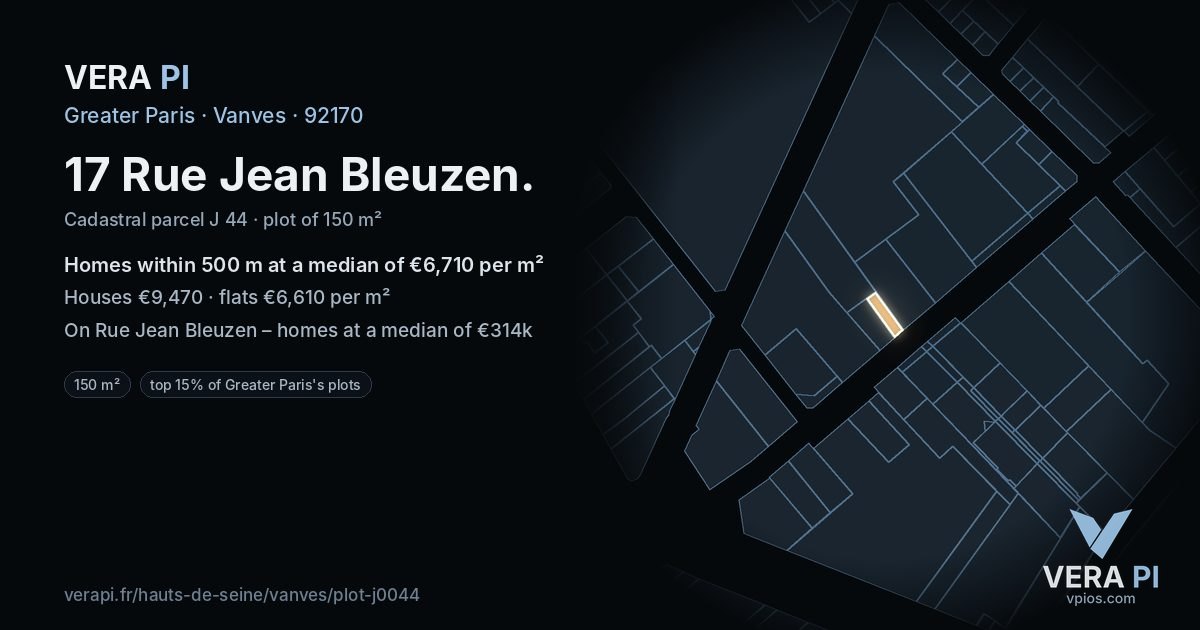 17 Rue Jean Bleuzen, Vanves at night – the plot lit, the parcels around coloured by the prices near them