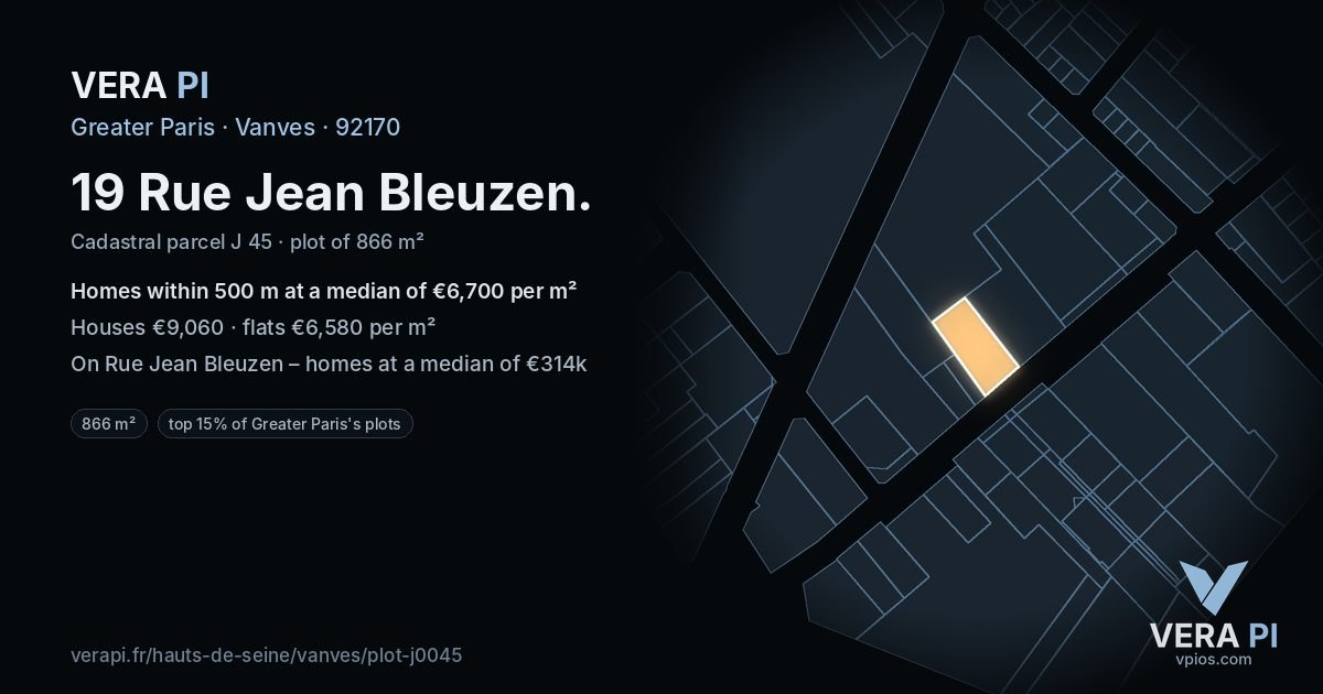 19 Rue Jean Bleuzen, Vanves at night – the plot lit, the parcels around coloured by the prices near them