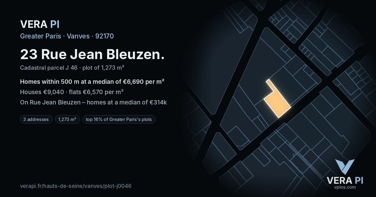 23 Rue Jean Bleuzen, Vanves at night – the plot lit, the parcels around coloured by the prices near them