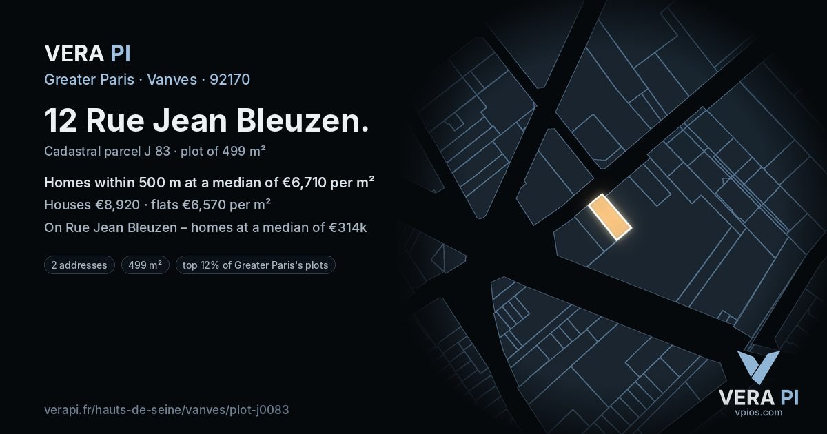 12 Rue Jean Bleuzen, Vanves at night – the plot lit, the parcels around coloured by the prices near them