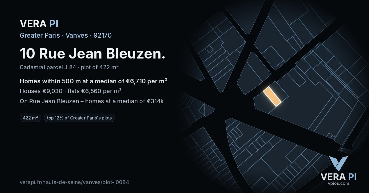 10 Rue Jean Bleuzen, Vanves at night – the plot lit, the parcels around coloured by the prices near them
