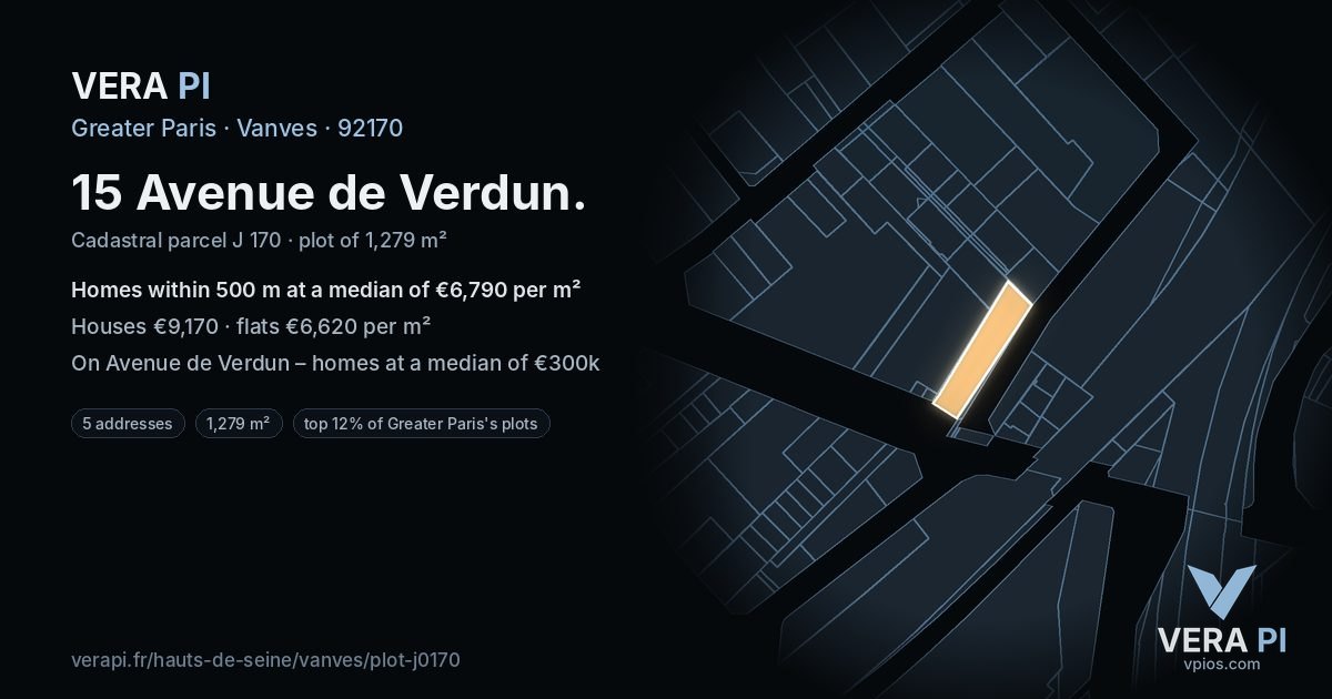 15 Avenue de Verdun, Vanves at night – the plot lit, the parcels around coloured by the prices near them