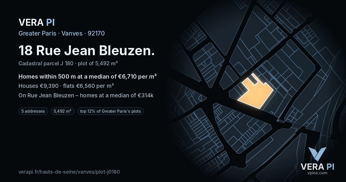 18 Rue Jean Bleuzen, Vanves at night – the plot lit, the parcels around coloured by the prices near them