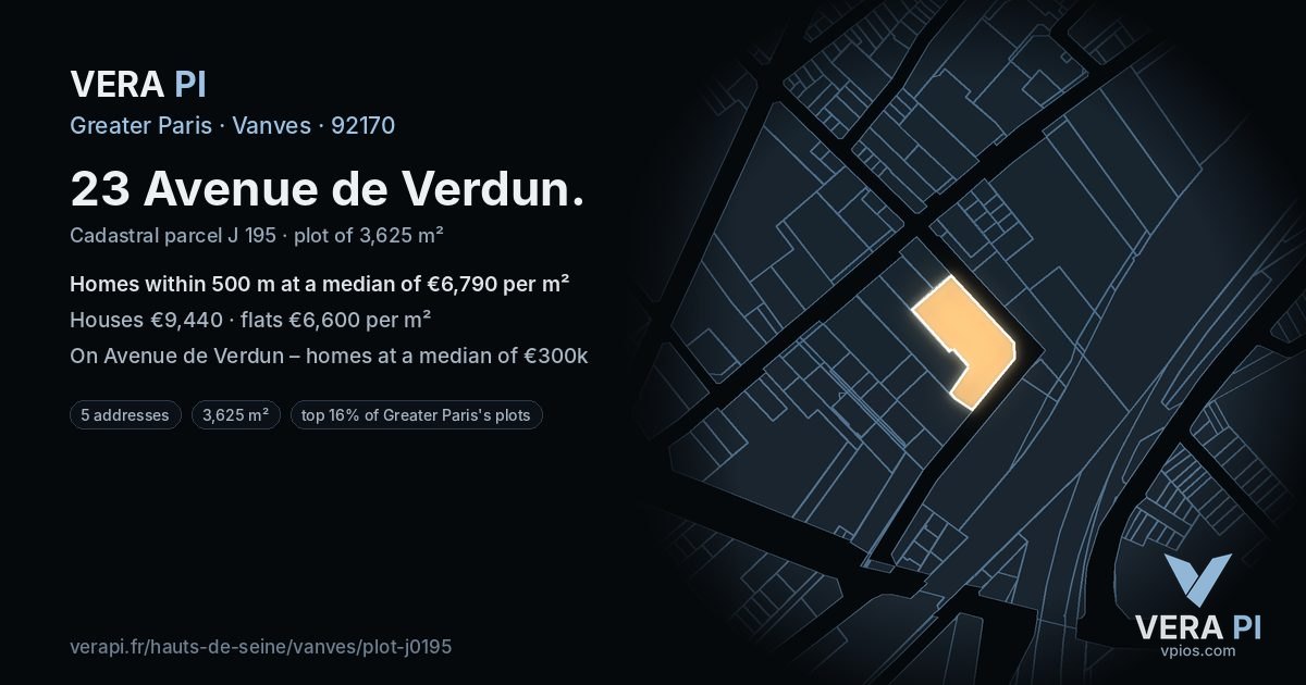 23 Avenue de Verdun, Vanves at night – the plot lit, the parcels around coloured by the prices near them