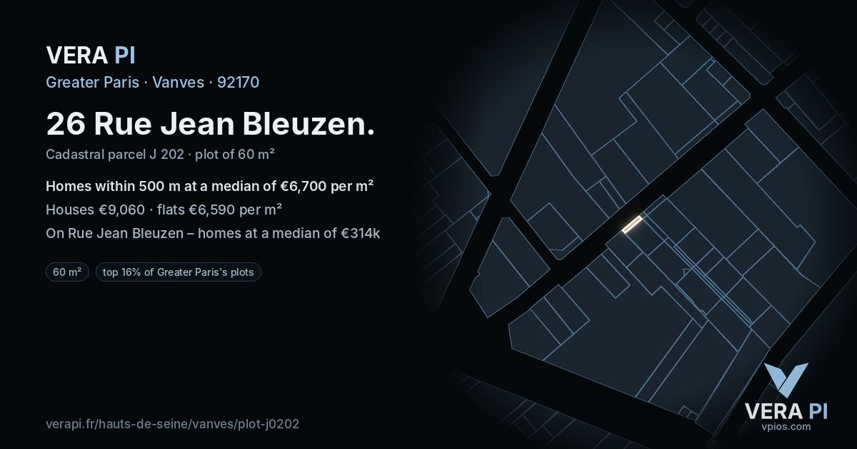 26 Rue Jean Bleuzen, Vanves at night – the plot lit, the parcels around coloured by the prices near them