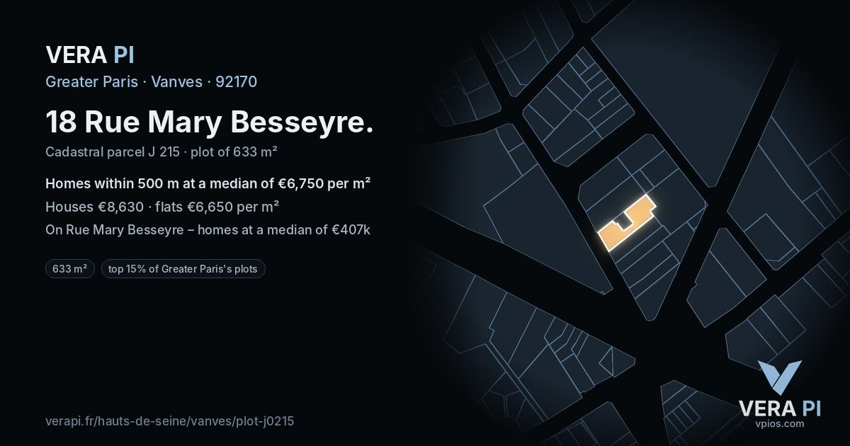 18 Rue Mary Besseyre, Vanves at night – the plot lit, the parcels around coloured by the prices near them