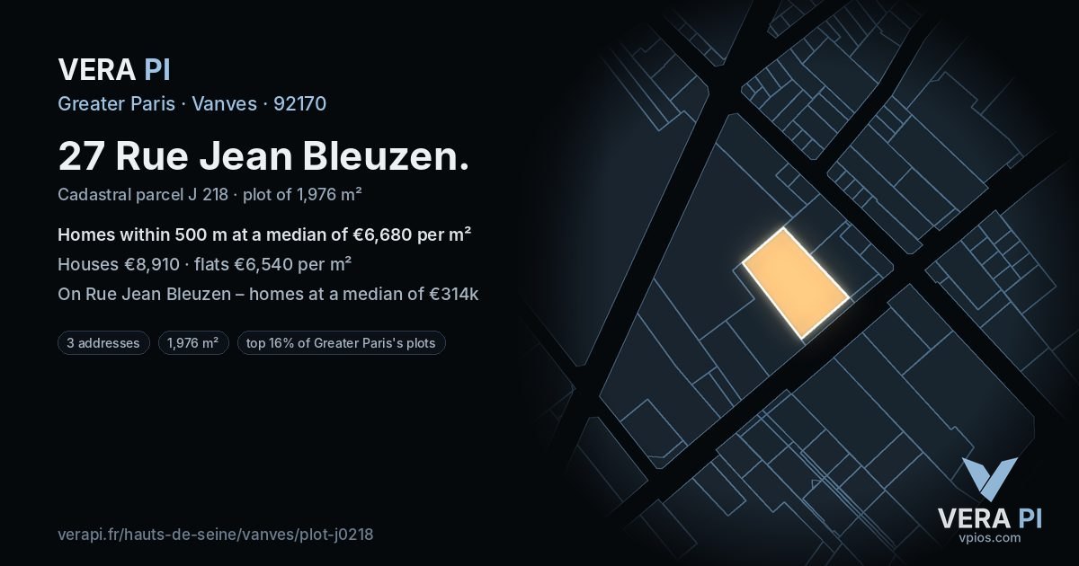27 Rue Jean Bleuzen, Vanves at night – the plot lit, the parcels around coloured by the prices near them