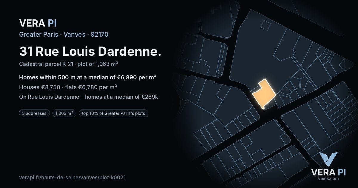31 Rue Louis Dardenne, Vanves at night – the plot lit, the parcels around coloured by the prices near them
