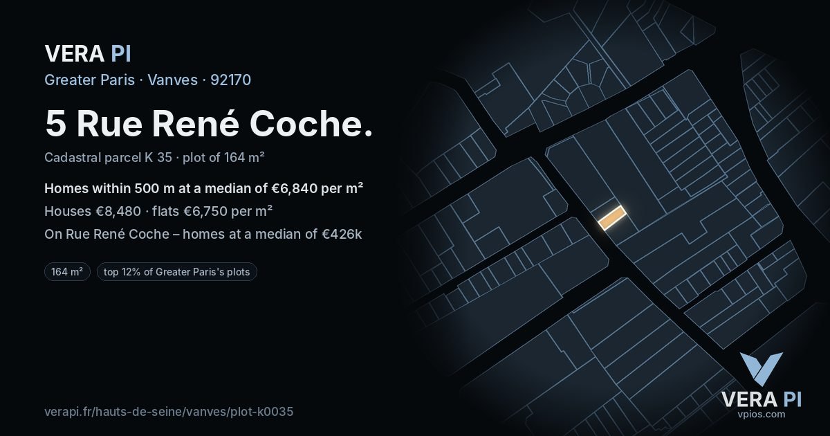 5 Rue René Coche, Vanves at night – the plot lit, the parcels around coloured by the prices near them