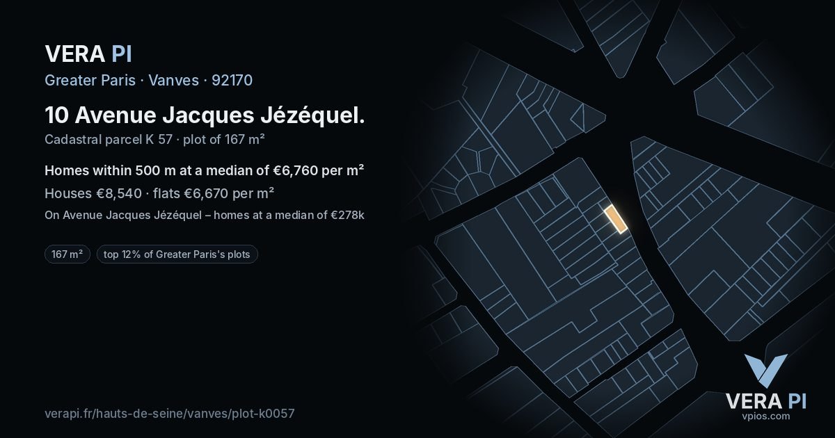 10 Avenue Jacques Jézéquel, Vanves at night – the plot lit, the parcels around coloured by the prices near them