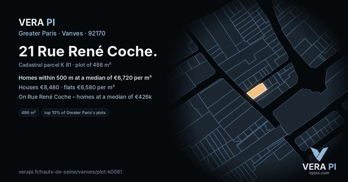 21 Rue René Coche, Vanves at night – the plot lit, the parcels around coloured by the prices near them