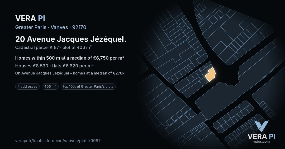 20 Avenue Jacques Jézéquel, Vanves at night – the plot lit, the parcels around coloured by the prices near them