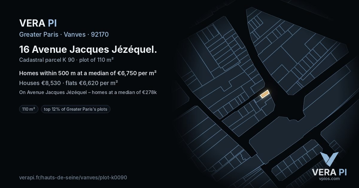 16 Avenue Jacques Jézéquel, Vanves at night – the plot lit, the parcels around coloured by the prices near them