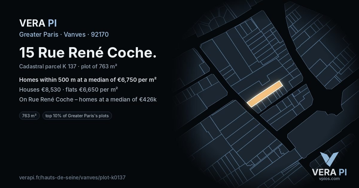 15 Rue René Coche, Vanves at night – the plot lit, the parcels around coloured by the prices near them