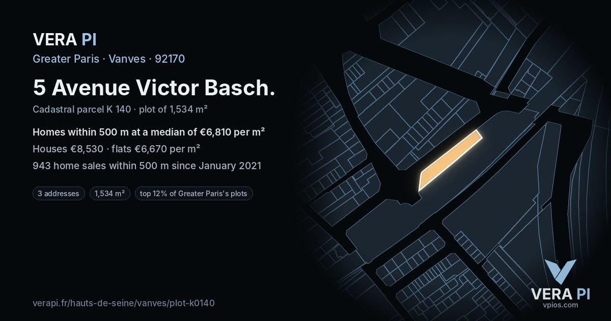 5 Avenue Victor Basch, Vanves at night – the plot lit, the parcels around coloured by the prices near them