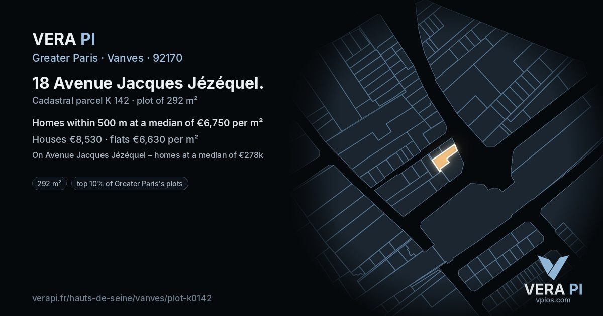 18 Avenue Jacques Jézéquel, Vanves at night – the plot lit, the parcels around coloured by the prices near them