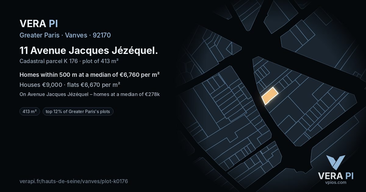 11 Avenue Jacques Jézéquel, Vanves at night – the plot lit, the parcels around coloured by the prices near them