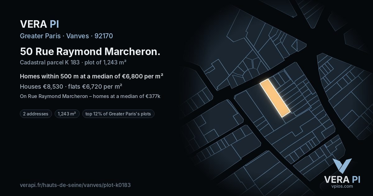 50 Rue Raymond Marcheron, Vanves at night – the plot lit, the parcels around coloured by the prices near them