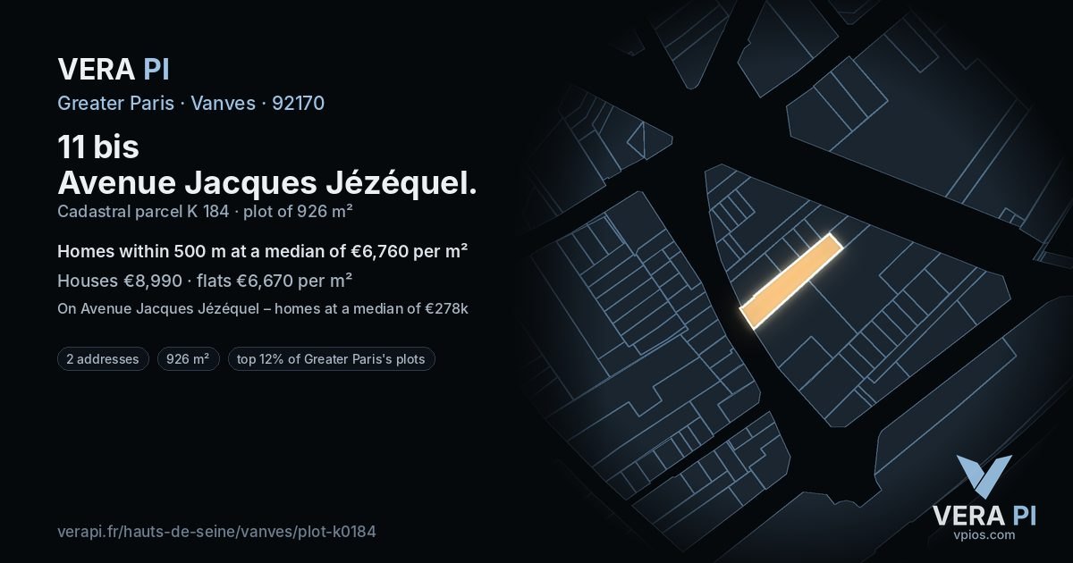 11 bis Avenue Jacques Jézéquel, Vanves at night – the plot lit, the parcels around coloured by the prices near them