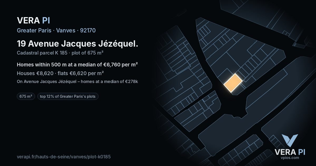 19 Avenue Jacques Jézéquel, Vanves at night – the plot lit, the parcels around coloured by the prices near them