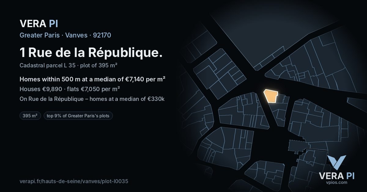 1 Rue de la République, Vanves at night – the plot lit, the parcels around coloured by the prices near them