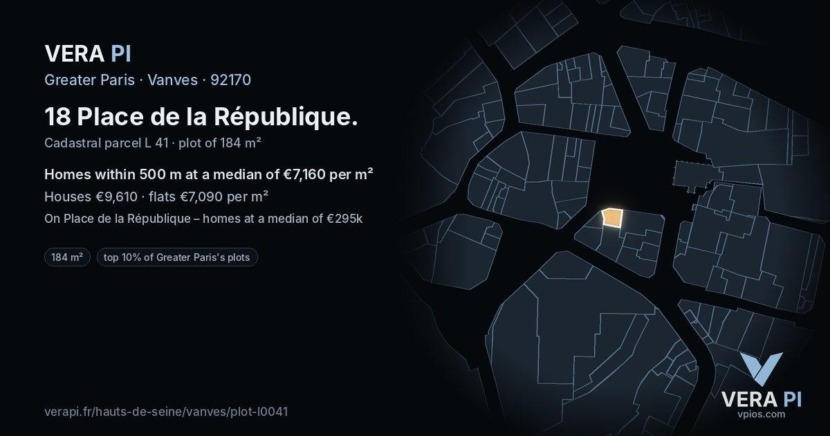 18 Place de la République, Vanves at night – the plot lit, the parcels around coloured by the prices near them